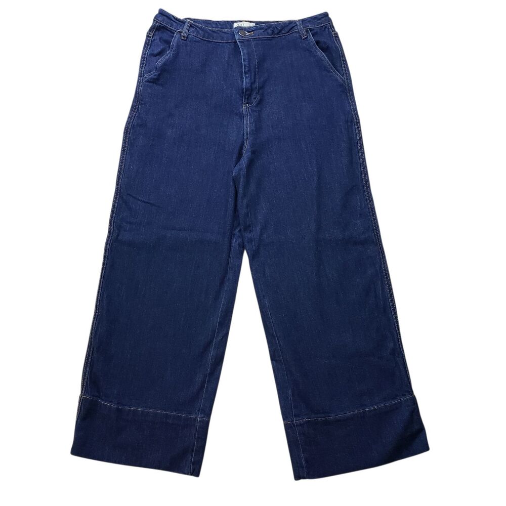 OAT New York Wide Leg Jeans Womens 12 / 31 High Rise Dark Wash Denim Stretch - Picture 2 of 10
